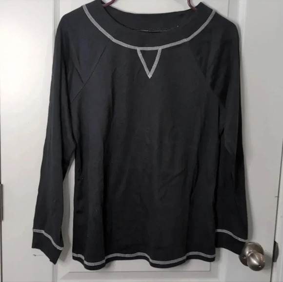 Sport Savwy Interlock Round Neck Raglan Sleeve Top- Black - Picture 2 of 8